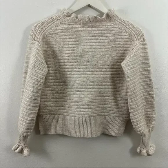 Madewell Women’s Ruffle-Neck Pullover Sweater in Cotton-Merino Yarn Size S - Picture 3 of 6